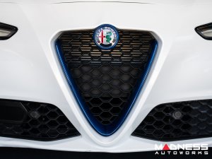 Alfa Romeo Giulia Front V Shield Grill Frame + Emblem Frame Kit - Carbon Fiber - QV Model - Blue Candy Alfa Romeo Giulia Front V Shield Grill Frame + Emblem Frame Kit - Carbon Fiber - QV Model - Blue Candy